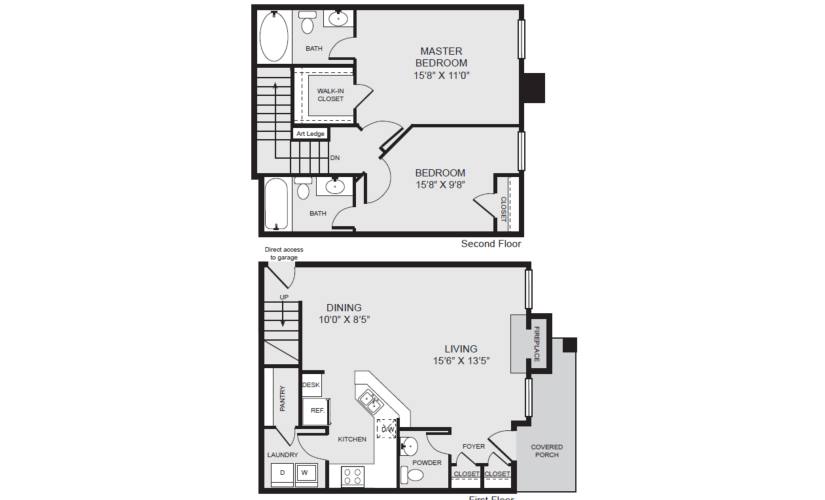 B2 - 2 bedroom floorplan layout with 2.5 bathrooms and 1085 square feet